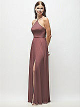 Side View Thumbnail - Rosewood High-Neck Halter Chiffon Maxi Dress with Adjustable Spaghetti Straps