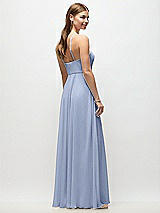 Rear View Thumbnail - Sky Blue High-Neck Halter Chiffon Maxi Dress with Adjustable Spaghetti Straps