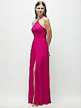 Side View Thumbnail - Think Pink High-Neck Halter Chiffon Maxi Dress with Adjustable Spaghetti Straps