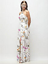 Side View Thumbnail - Butterfly Botanica Ivory High-Neck Halter Floral Chiffon Maxi Dress with Adjustable Spaghetti Straps