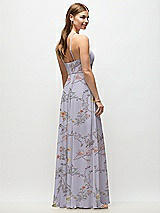 Rear View Thumbnail - Butterfly Botanica Silver Dove High-Neck Halter Floral Chiffon Maxi Dress with Adjustable Spaghetti Straps