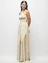 Side View Thumbnail - Butter Yellow Floral High-Neck Halter Floral Chiffon Maxi Dress with Adjustable Spaghetti Straps