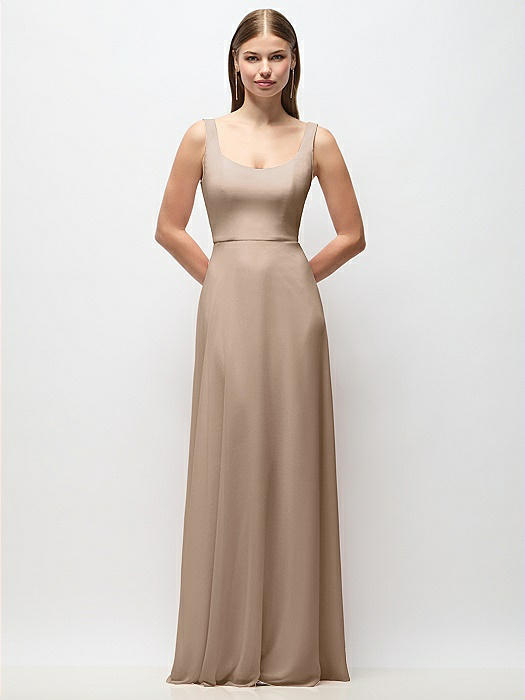 Scoop Neck Tank Strap Chiffon Maxi Dress