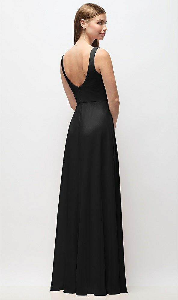 Back View - Black Scoop Neck Tank Strap Chiffon Maxi Dress