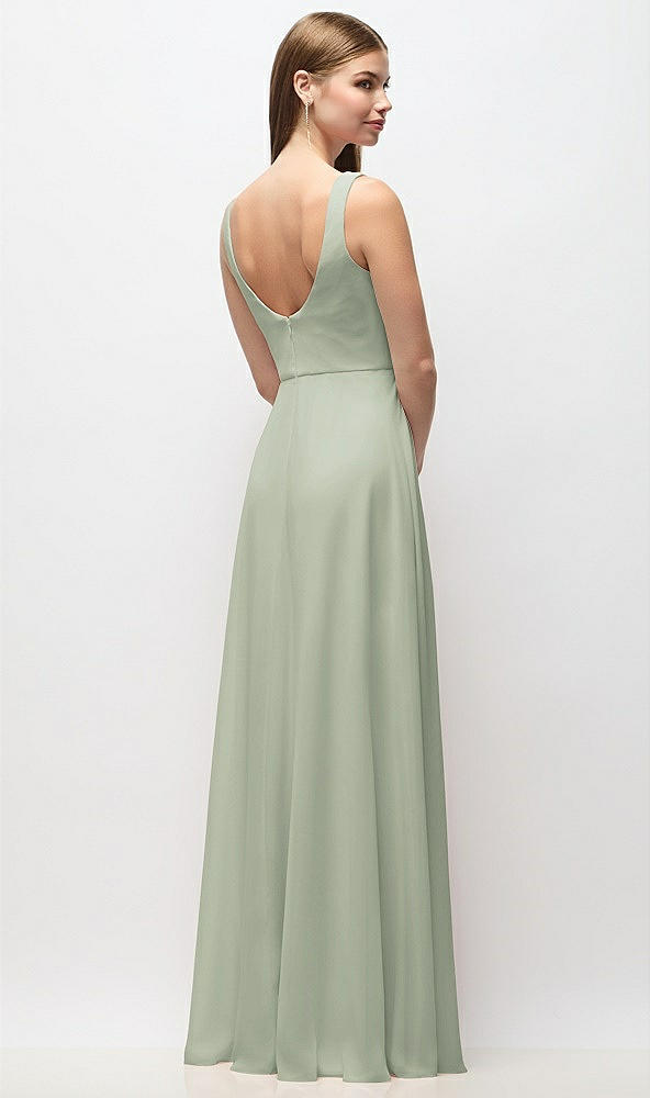 Back View - Celadon Scoop Neck Tank Strap Chiffon Maxi Dress