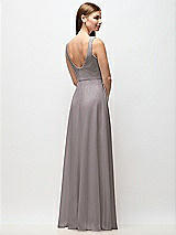 Rear View Thumbnail - Cashmere Gray Scoop Neck Tank Strap Chiffon Maxi Dress
