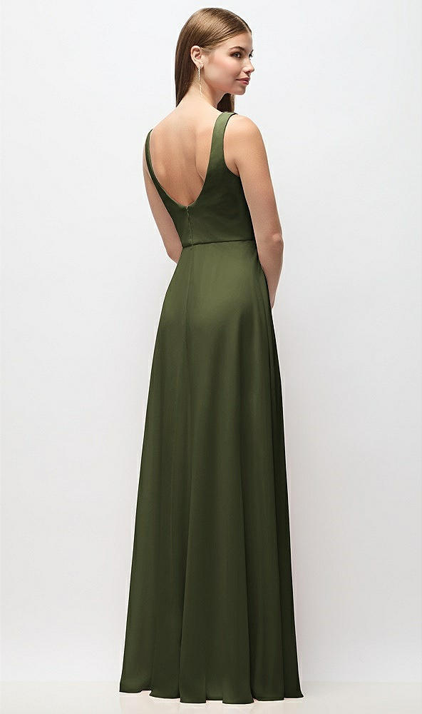 Back View - Olive Green Scoop Neck Tank Strap Chiffon Maxi Dress