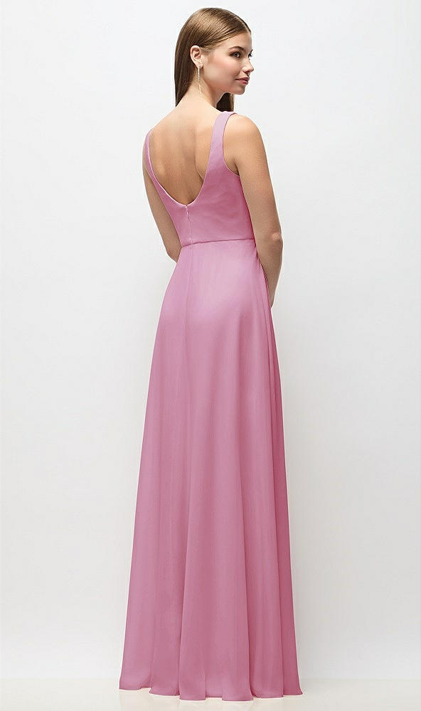 Back View - Powder Pink Scoop Neck Tank Strap Chiffon Maxi Dress
