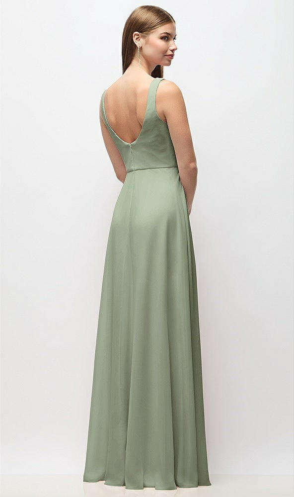 Back View - Sage Scoop Neck Tank Strap Chiffon Maxi Dress