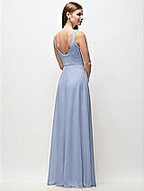 Rear View Thumbnail - Sky Blue Scoop Neck Tank Strap Chiffon Maxi Dress