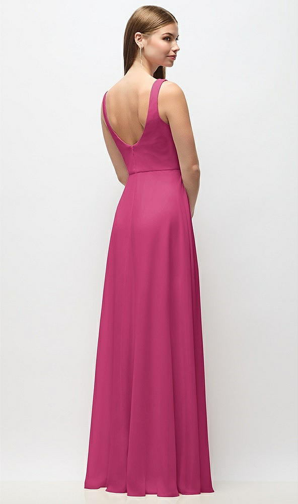 Back View - Tea Rose Scoop Neck Tank Strap Chiffon Maxi Dress