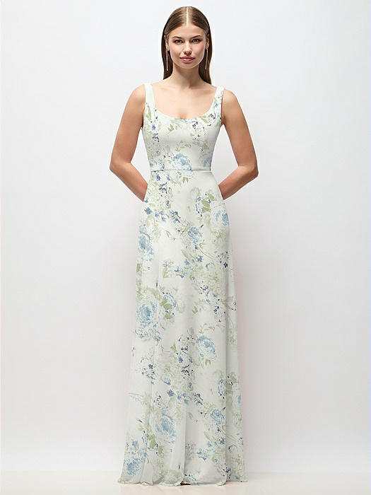 Scoop Neck Tank Strap Floral Chiffon Maxi Dress