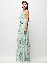 Side View Thumbnail - Mint Green Floral Scoop Neck Tank Strap Floral Chiffon Maxi Dress