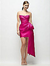 Alt View 1 Thumbnail - Think Pink Strapless Pleated Draped Satin Mini Dress with Dramatic Long Tail Bow & Covered Buttons