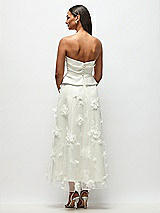 Rear View Thumbnail - Ivory Strapless Little White Dress with Drop Waist Satin Corset Over Floral Tulle Midi Skirt