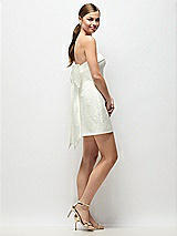 Rear View Thumbnail - Off White Strapless Cuff Neck Embossed Floral Jacquard Little White Dress with Mini Skirt & Oversized Bow