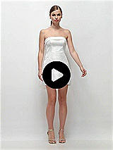 Video 1 Thumbnail - Off White Strapless Cuff Neck Embossed Floral Jacquard Little White Dress with Mini Skirt & Oversized Bow