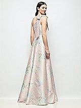Rear View Thumbnail - Esme Floral Bow One-Shoulder Full A-Line Esme Floral Satin Maxi Dress
