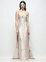 Side View Thumbnail - Esme Floral Strapless Esme Floral Satin Column Dress with Removable Watteau Train