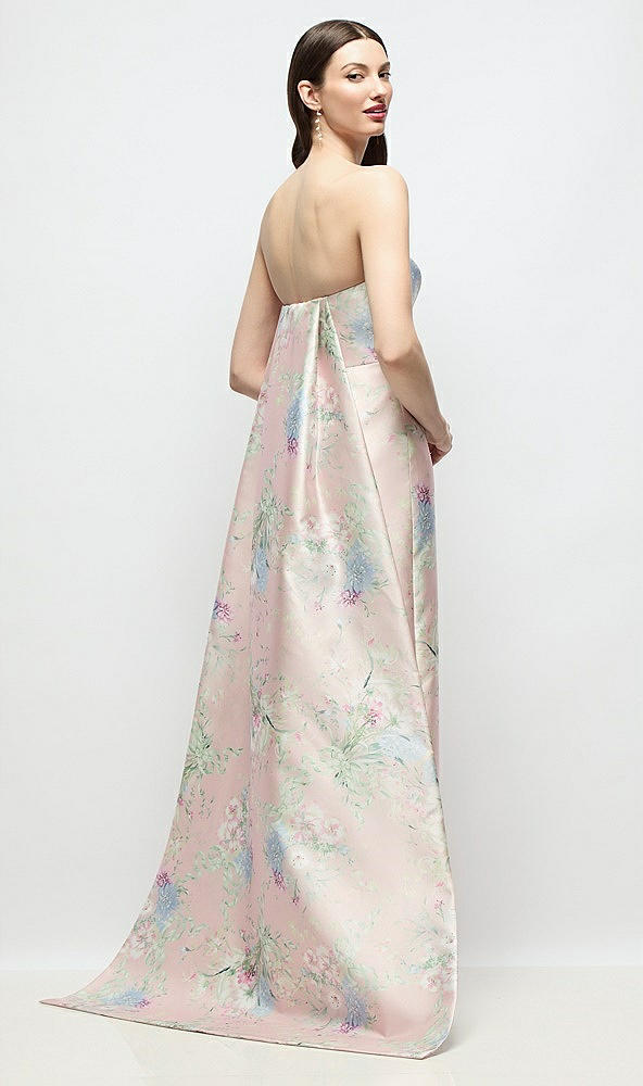 Back View - Esme Floral Strapless Esme Floral Satin Column Dress with Removable Watteau Train