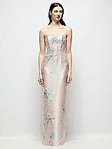 Front View Thumbnail - Esme Floral Strapless Esme Floral Satin Column Dress with Back Slit