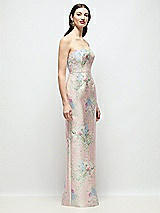 Side View Thumbnail - Esme Floral Strapless Esme Floral Satin Column Dress with Back Slit