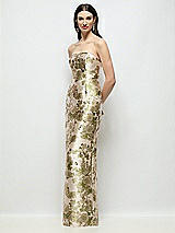 Side View Thumbnail - Peridot Blush Strapless Abstract Floral Jacquard Column Dress with Back Slit