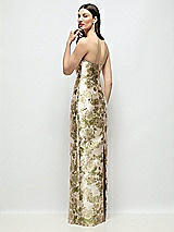 Rear View Thumbnail - Peridot Blush Strapless Abstract Floral Jacquard Column Dress with Back Slit