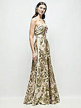 Side View Thumbnail - Peridot Blush Strapless Twist Cuff Neck Abstract Floral Jacquard Maxi Dress with Full Skirt