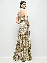 Rear View Thumbnail - Peridot Blush Strapless Twist Cuff Neck Abstract Floral Jacquard Maxi Dress with Full Skirt