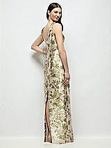 Rear View Thumbnail - Peridot Blush Bateau Abstract Floral Jacquard Column Maxi Dress with Long Tail Bow Straps