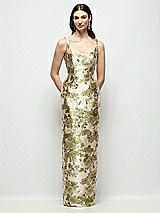Front View Thumbnail - Peridot Blush Scoop Neck Abstract Floral Jacquard Column Maxi Dress
