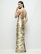 Rear View Thumbnail - Peridot Blush Scoop Neck Abstract Floral Jacquard Column Maxi Dress