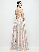 Rear View Thumbnail - Esme Floral Scoop Neck Drop Basque Skirt Esme Floral Satin Maxi Dress with Pockets