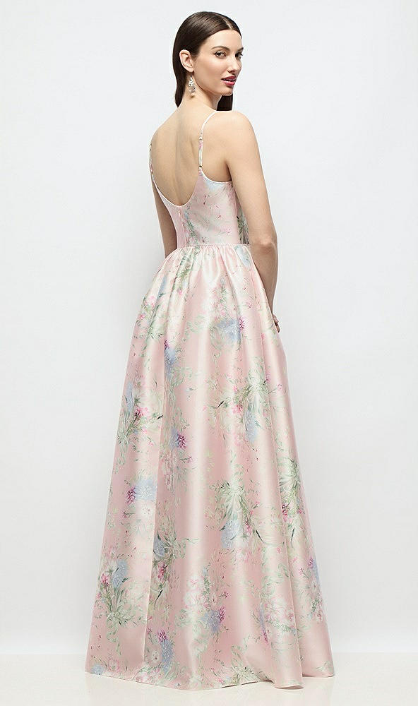 Back View - Esme Floral Scoop Neck Drop Basque Skirt Esme Floral Satin Maxi Dress with Pockets