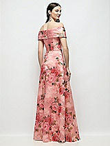 Rear View Thumbnail - Guava Floral Print Off-Shoulder Wrap Organza Jacquard Floral Maxi Dress with Full Skirt