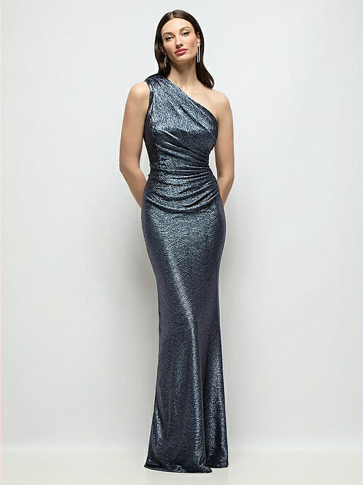 One-Shoulder Soho Metallic Ruched Waist Gown