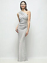 Front View Thumbnail - Silver One-Shoulder Soho Metallic Ruched Waist Gown