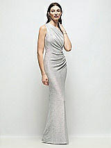 Side View Thumbnail - Silver One-Shoulder Soho Metallic Ruched Waist Gown