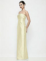 Side View Thumbnail - Butter Yellow Strapless Pleated Empire Satin Column Maxi Dress
