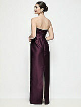 Rear View Thumbnail - Deep Plum Strapless Pleated Empire Satin Column Maxi Dress