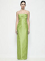 Front View Thumbnail - Mojito Strapless Pleated Empire Satin Column Maxi Dress