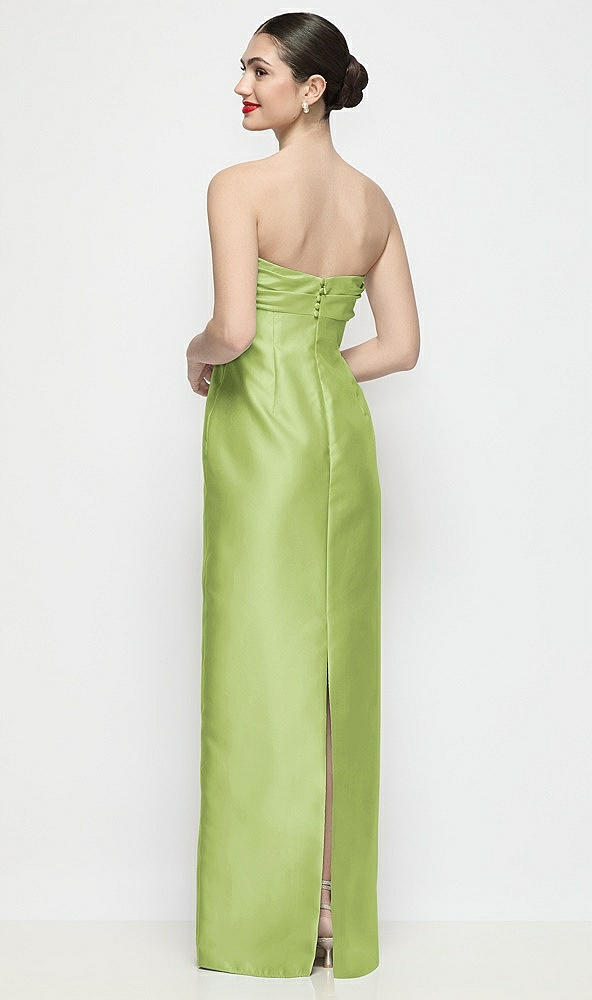 Back View - Mojito Strapless Pleated Empire Satin Column Maxi Dress