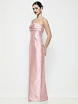 Side View Thumbnail - Ballet Pink Strapless Pleated Empire Satin Column Maxi Dress