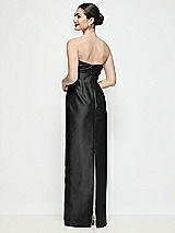 Rear View Thumbnail - Black Strapless Pleated Empire Satin Column Maxi Dress