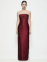 Front View Thumbnail - Cabernet Strapless Pleated Empire Satin Column Maxi Dress