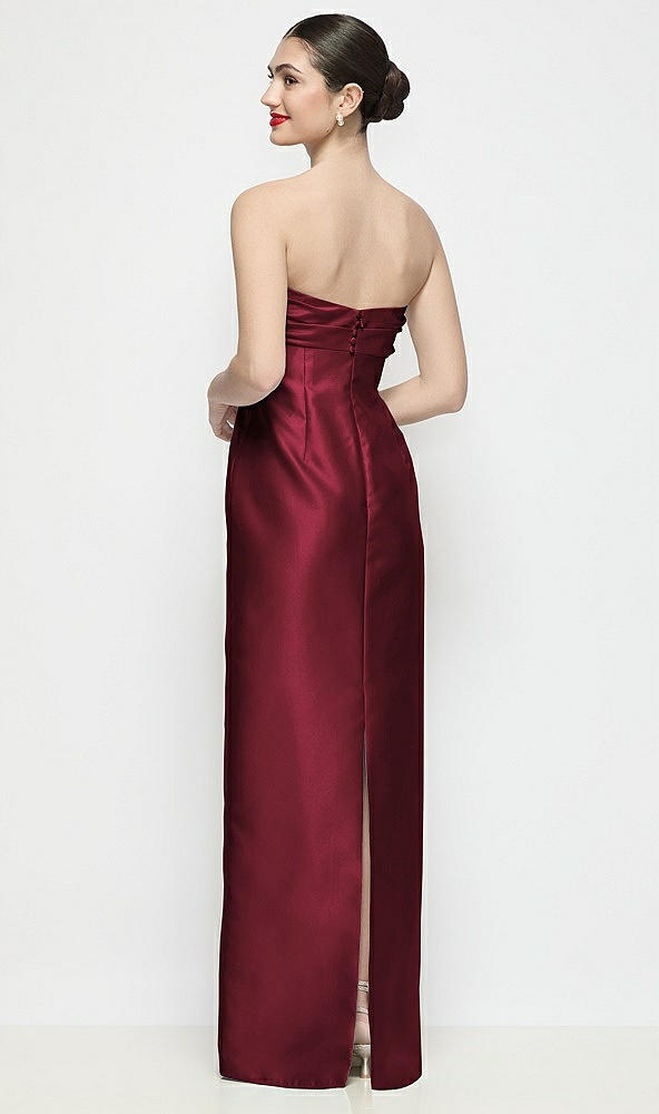 Back View - Cabernet Strapless Pleated Empire Satin Column Maxi Dress