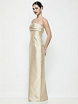Side View Thumbnail - Champagne Strapless Pleated Empire Satin Column Maxi Dress