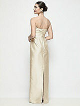 Rear View Thumbnail - Champagne Strapless Pleated Empire Satin Column Maxi Dress