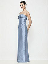 Side View Thumbnail - Cloudy Strapless Pleated Empire Satin Column Maxi Dress